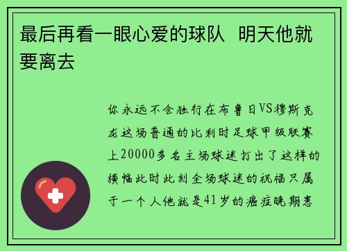 最后再看一眼心爱的球队  明天他就要离去
