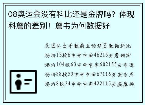08奥运会没有科比还是金牌吗？体现科詹的差别！詹韦为何数据好